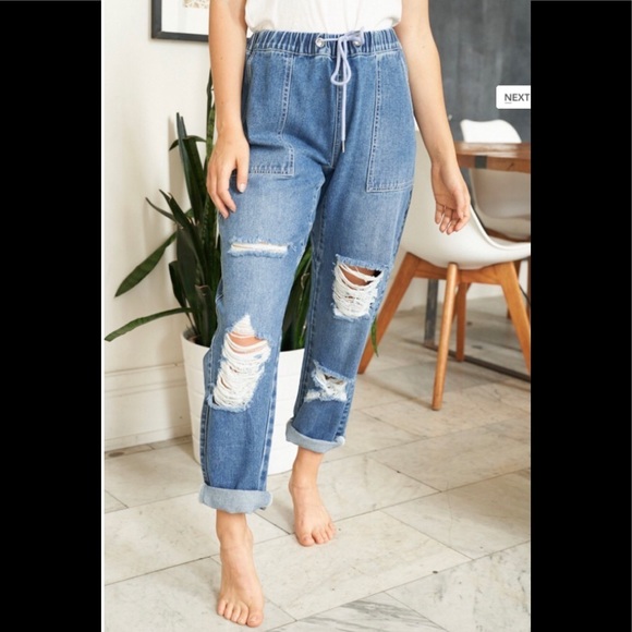 White Birch Straight Leg Denim Pants With Elastic Waist and Drawstring Size Med - Picture 8 of 15